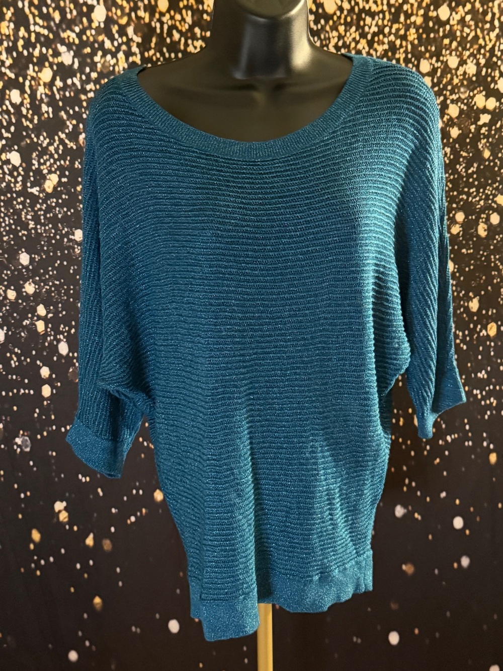 Express Teal Ribbed Scoop-Neck Pullover Sweater